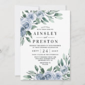 Dusty Blue Elegant Floral Boho Roos Rustic Wedding Kaart (Voorkant)