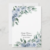 Dusty Blue Elegant Floral Boho Roos Rustic Wedding Kaart (Achterkant)