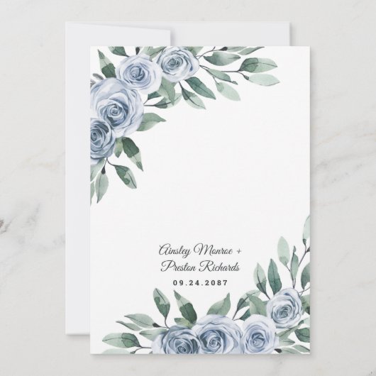 Dusty Blue Elegant Floral Boho Roos Rustic Wedding Kaart (Achterkant)