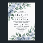 Dusty Blue Elegant Floral Boho Roos Rustic Wedding Kaart<br><div class="desc">Het ontwerp is voorzien van elegante waterverf greenery met boho dusty blue roos florale elementen. Het ontwerp kenmerkt ook een moderne typografische doopvontlay-out.</div>