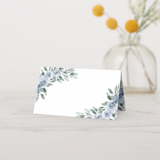 Dusty Blue Elegant Floral Boho Roos Rustic Wedding Plaatskaartje (Achterkant)