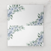 Dusty Blue Elegant Floral Boho Roos Rustic Wedding Plaatskaartje (Binnenkant ongevouwen)