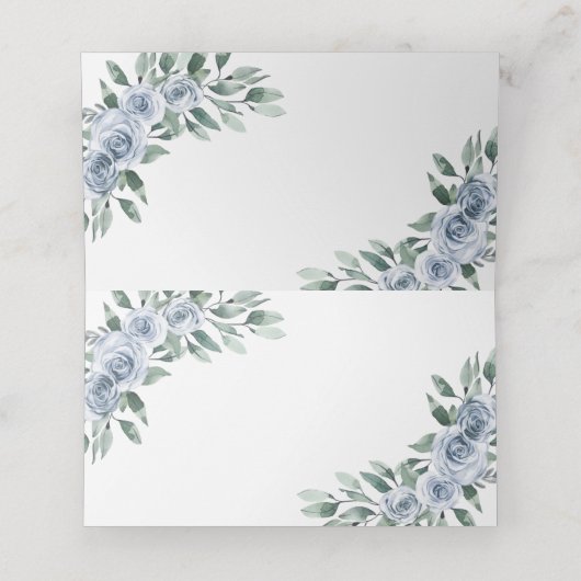 Dusty Blue Elegant Floral Boho Roos Rustic Wedding Plaatskaartje (Binnenkant ongevouwen)