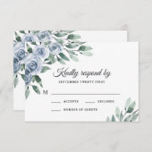 Dusty Blue Elegant Floral Boho Roos Rustic Wedding RSVP Kaartje (Voorkant / Achterkant)
