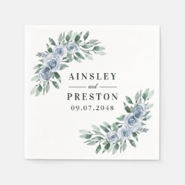 Dusty Blue Elegant Floral Boho Roos Rustic Wedding Servet