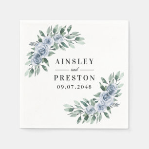 Dusty Blue Elegant Floral Boho Roos Rustic Wedding Servet