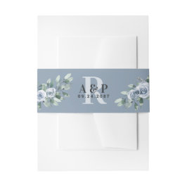 Dusty Blue Elegant Floral Boho Roos Rustic Wedding Uitnodigingen Wikkel