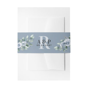 Dusty Blue Elegant Floral Boho Roos Rustic Wedding Uitnodigingen Wikkel