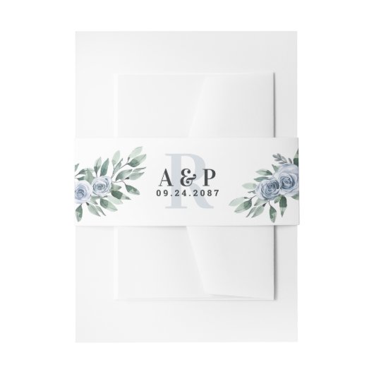 Dusty Blue Elegant Floral Boho Roos Rustic Wedding Uitnodigingen Wikkel (Voorkant Voorbeeld)