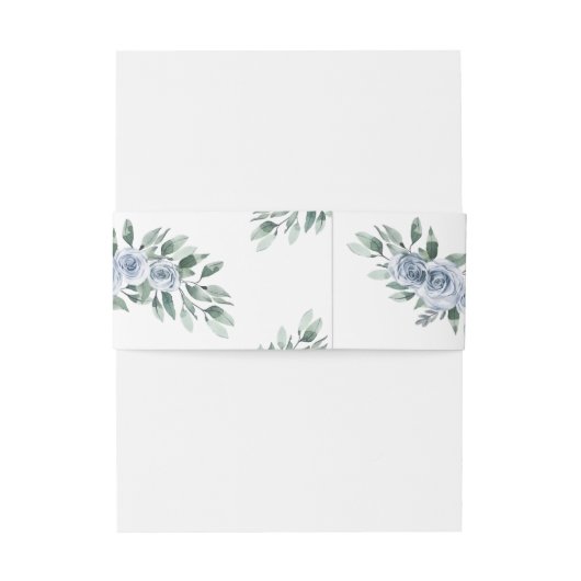 Dusty Blue Elegant Floral Boho Roos Rustic Wedding Uitnodigingen Wikkel (Achterkant Voorbeeld)