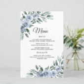 Dusty Blue Elegant Floral Boho Wedding Menu Kaarte (Staand voorkant)