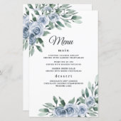 Dusty Blue Elegant Floral Boho Wedding Menu Kaarte (Voorkant / Achterkant)