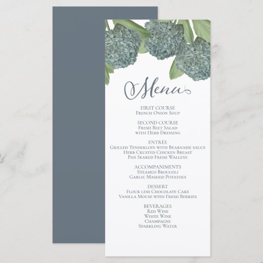 Dusty Blue Elegant Floral Botanical Dinner Menu (Voorkant / Achterkant)