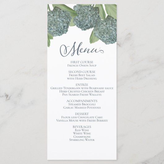 Dusty Blue Elegant Floral Botanical Dinner Menu (Voorkant)