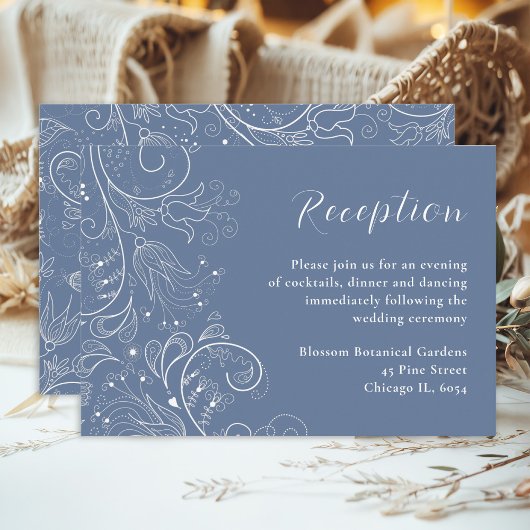 Dusty Blue Elegant Floral bruiloft receptie Informatiekaartje