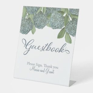 Dusty Blue Elegant Floral Guestbook Reclamebord Met Voetstuk
