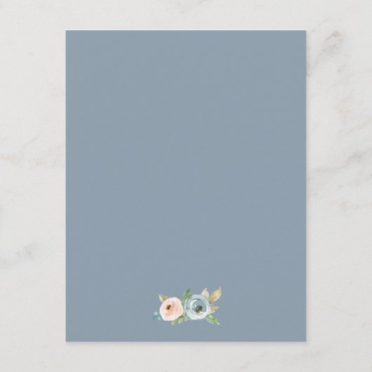 Dusty Blue Elegant Floral Rustic Wedding Enclosure Informatiekaartje (Achterkant)