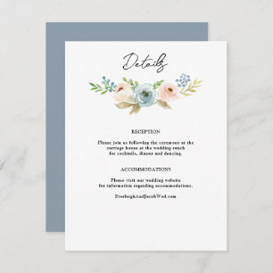 Dusty Blue Elegant Floral Rustic Wedding Enclosure Informatiekaartje