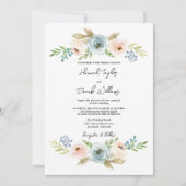 Dusty Blue Elegant Floral Rustic Wedding Kaart (Voorkant)