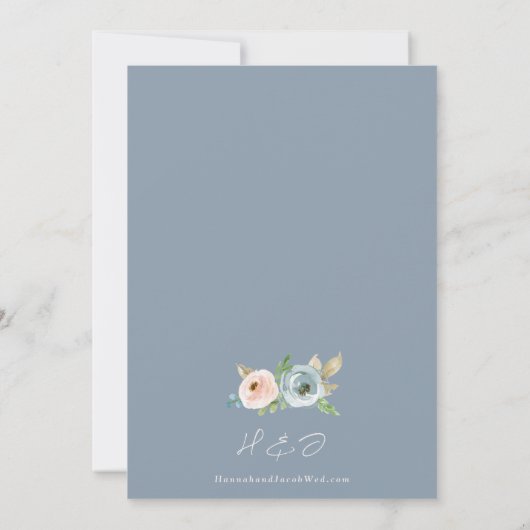 Dusty Blue Elegant Floral Rustic Wedding Kaart (Achterkant)