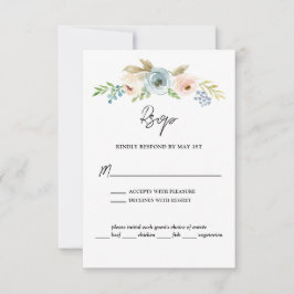 Dusty Blue Elegant Floral Rustic Wedding RSVP Kaartje