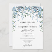 Dusty Blue Elegant Floral Waterverf Wedding Kaart (Voorkant)