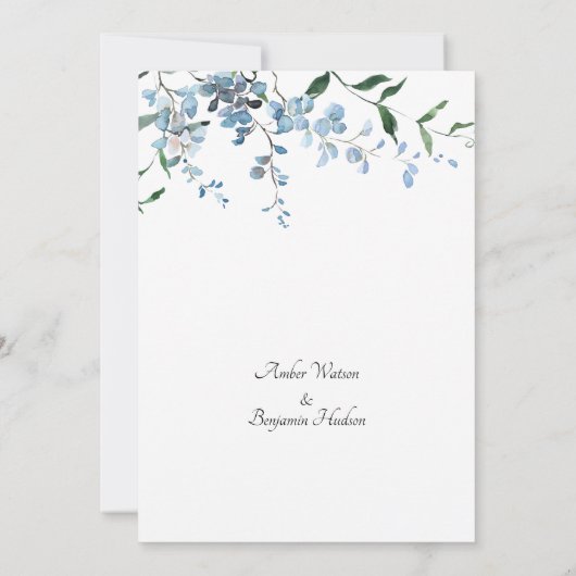 Dusty Blue Elegant Floral Waterverf Wedding Kaart (Achterkant)