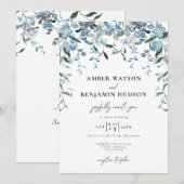 Dusty Blue Elegant Floral Waterverf Wedding Kaart (Voorkant / Achterkant)