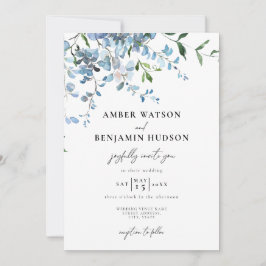 Dusty Blue Elegant Floral Waterverf Wedding Kaart
