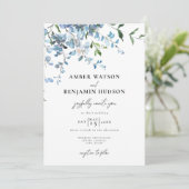 Dusty Blue Elegant Floral Waterverf Wedding Kaart (Staand voorkant)