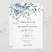 Dusty Blue Elegant Floral Waterverf Wedding Kaart (Voorkant / Achterkant)