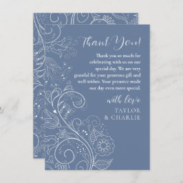 Dusty Blue Elegant Floral Wedding Bedankkaart