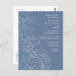 Dusty Blue Elegant Floral Wedding Briefkaart