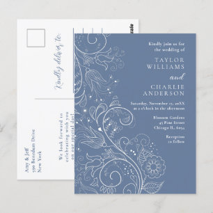 Dusty Blue Elegant Floral Wedding Briefkaart