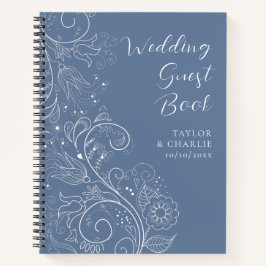 Dusty Blue Elegant Floral Wedding Gastenboek Notitieboek