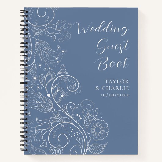Dusty Blue Elegant Floral Wedding Gastenboek Notitieboek (Voorkant)
