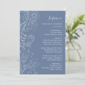 Dusty Blue Elegant Floral Wedding Menu (Staand voorkant)