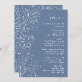 Dusty Blue Elegant Floral Wedding Menu