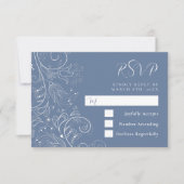 Dusty Blue Elegant Floral Wedding RSVP Kaartje (Voorkant)