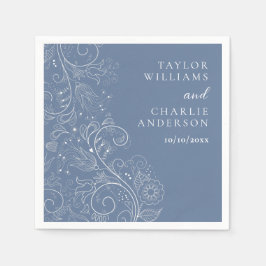 Dusty Blue Elegant Floral Wedding Servet