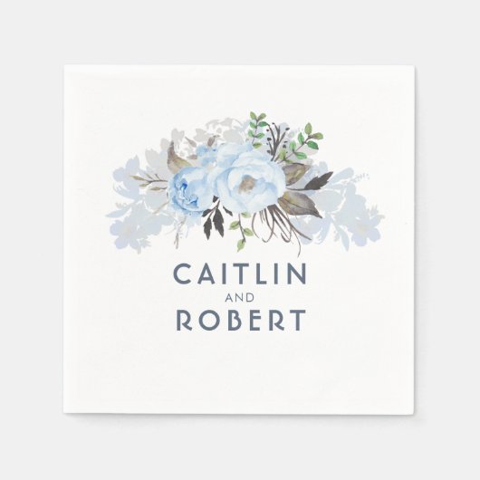 Dusty Blue Elegant Floral Wedding Servetten (Voorkant)