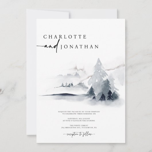 Dusty Blue Elegant Forest Wedding Kaart (Voorkant)