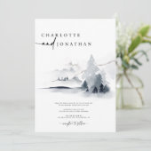 Dusty Blue Elegant Forest Wedding Kaart (Staand voorkant)