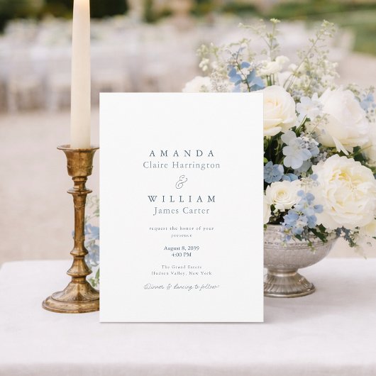 Dusty Blue Elegant French Wedding Invitation Kaart