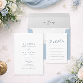 Dusty Blue Elegant French Wedding Invitation Kaart