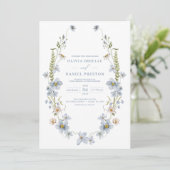 Dusty Blue Elegant Garden Vintage Wedding Kaart (Staand voorkant)