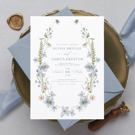 Dusty Blue Elegant Garden Vintage Wedding Kaart