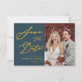 Dusty Blue Elegant Gold Script Modern Wedding Save The Date (Voorkant)