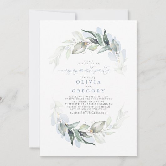 Dusty Blue Elegant Green Engagement Party Kaart (Voorkant)