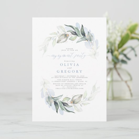 Dusty Blue Elegant Green Engagement Party Kaart (Staand voorkant)